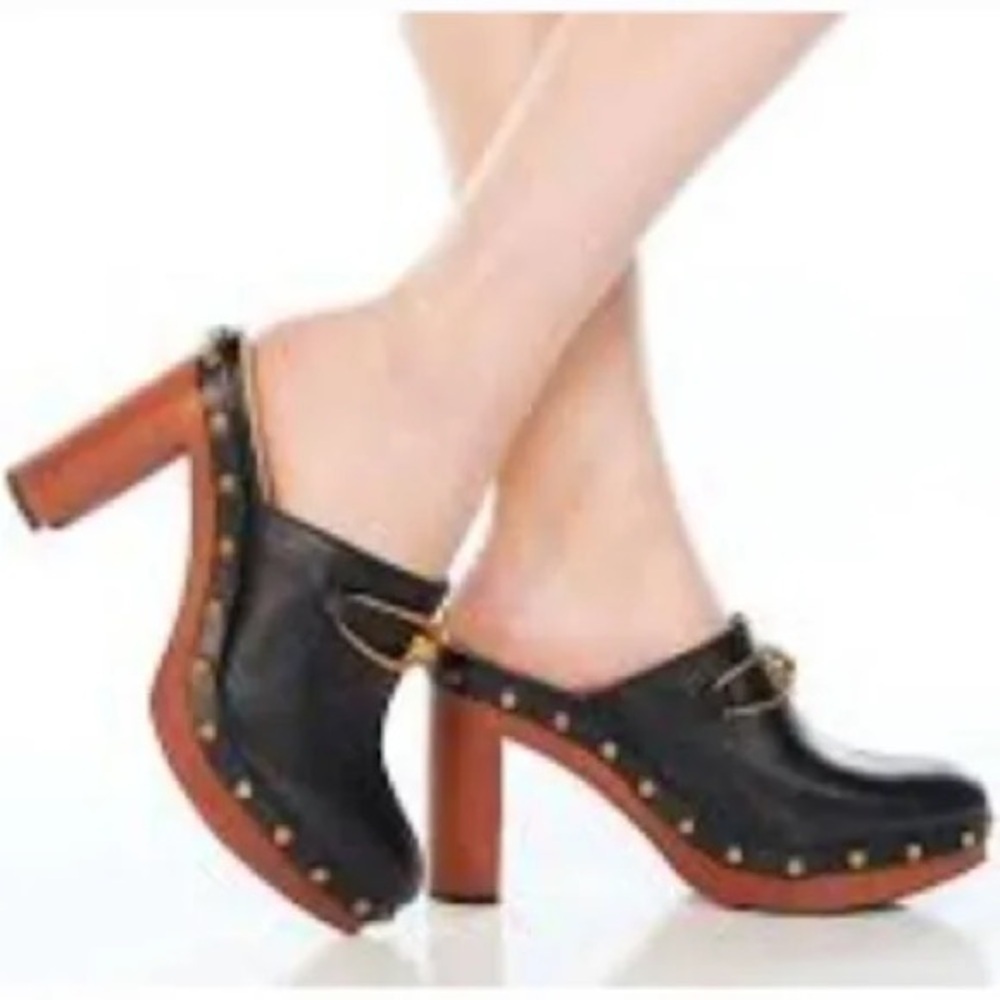 Veronica Beard Giles Block Heel Mule Clogs, Black,Size 8M Bohemian leather Heel